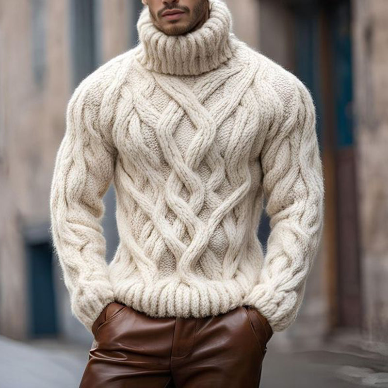 Men'S Vintage Knit Jacquard Turtleneck Sweater elevenforest