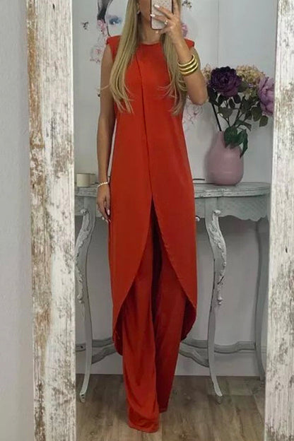 Tulip Hem Sleeveless Long Top Wide Leg Pants Set