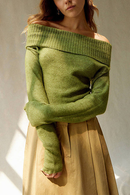 Moxidress Off Shoulder Long Sleeves Slim Fit Sweater