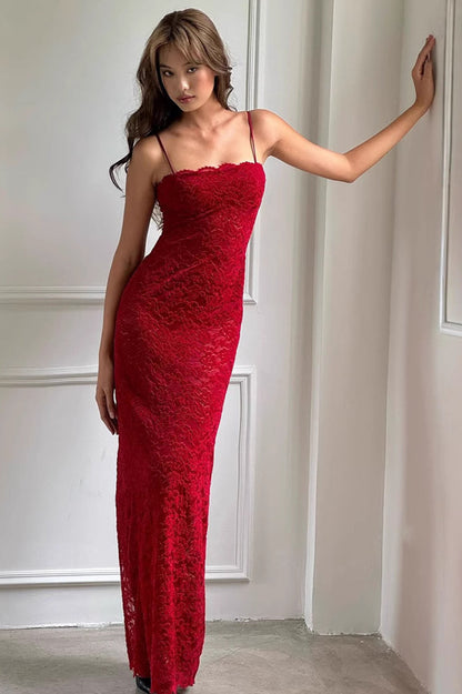 Red Lace Strapless Cami Bodycon Maxi Dress