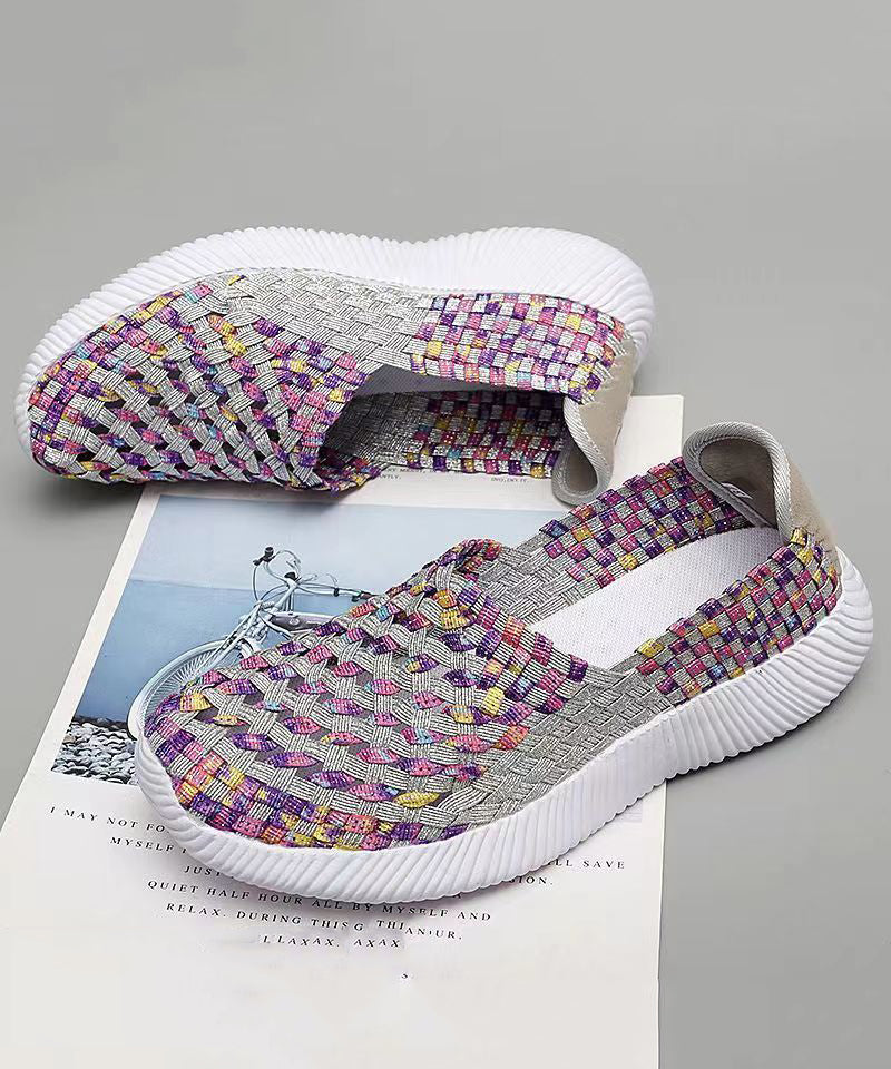 Purple Knit Fabric Flat Shoes Handmade Splicing