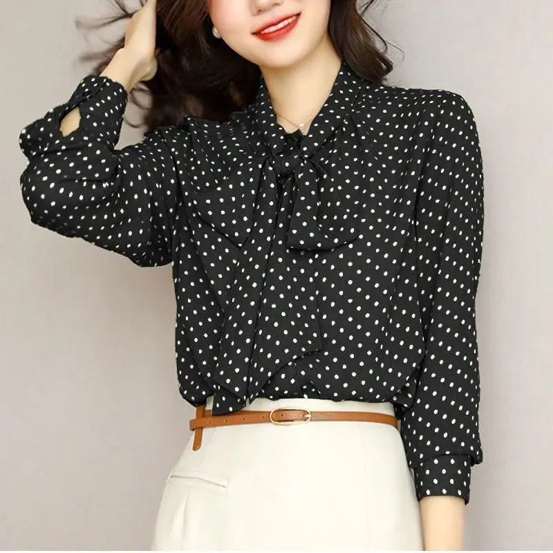 Liora — Lightweight Shawl Collar Blouse With Bow Detail for