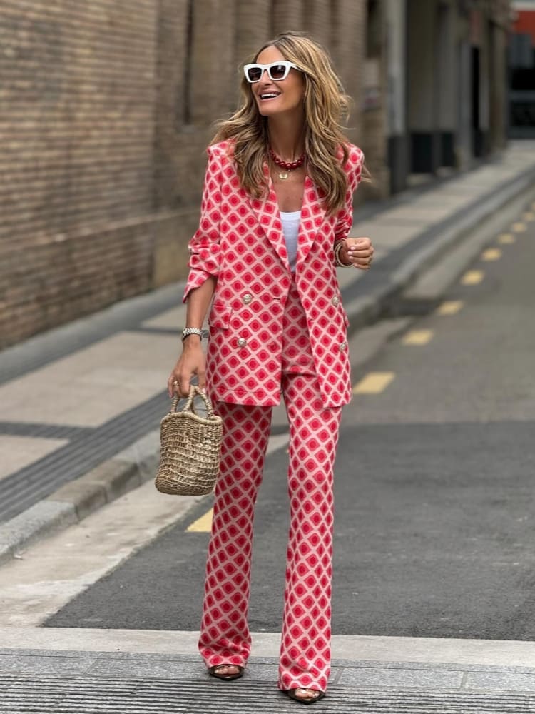 Printed Blazer Pants Set