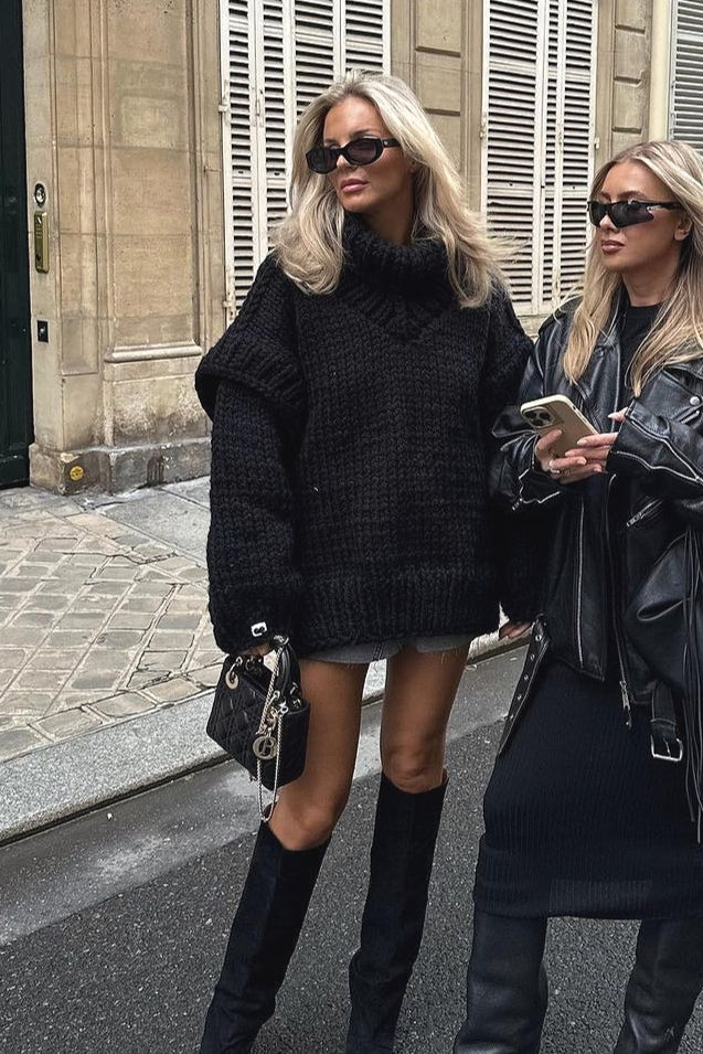 Patchwork Chunky Fluffy Turtleneck Sweater
