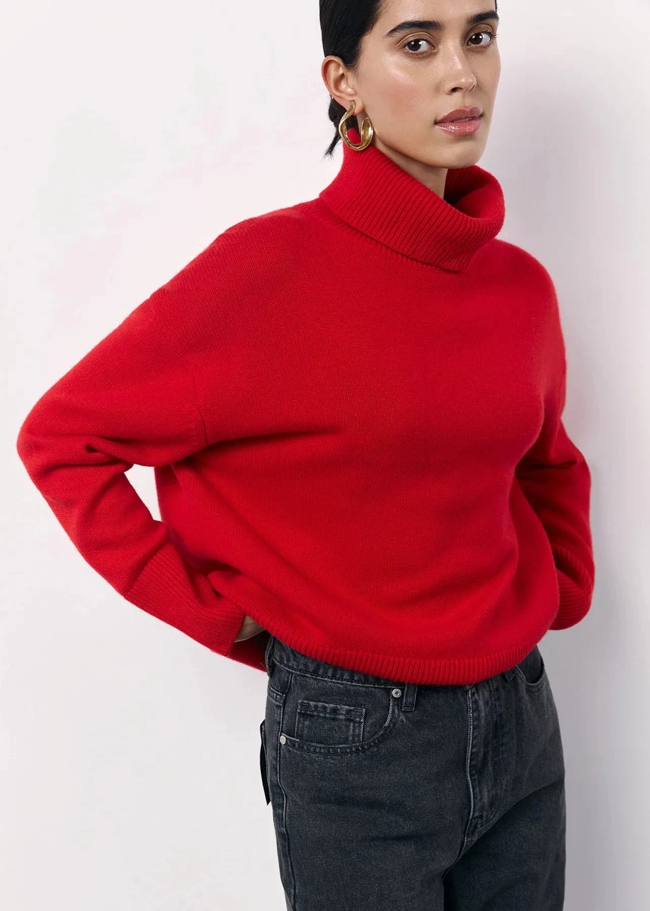 Red Turtleneck Knit Sweater