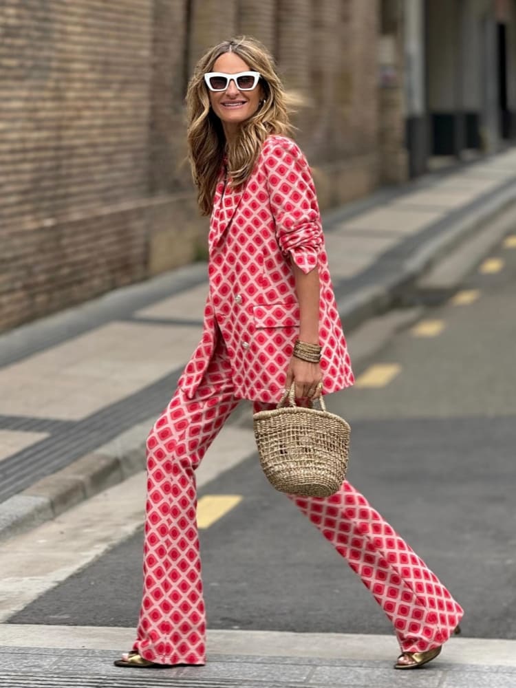 Printed Blazer Pants Set