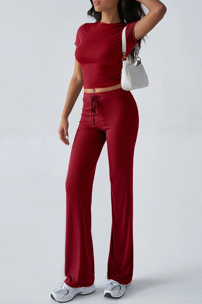 Essential Color Crewneck Top Wide Leg Pants Set