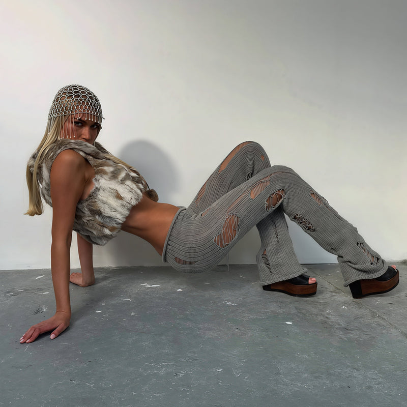 Cutout Distressed Slim Edgy Pants