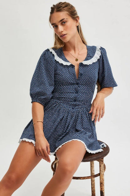 Polka Dot Peter Pan Collar Puff Sleeve Mini Dress