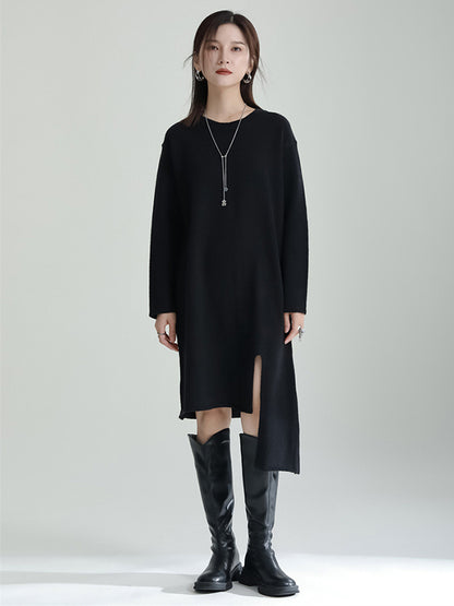 Long Sleeves Loose Color High-neck Shawl&sweater Dresses Two Pieces Set