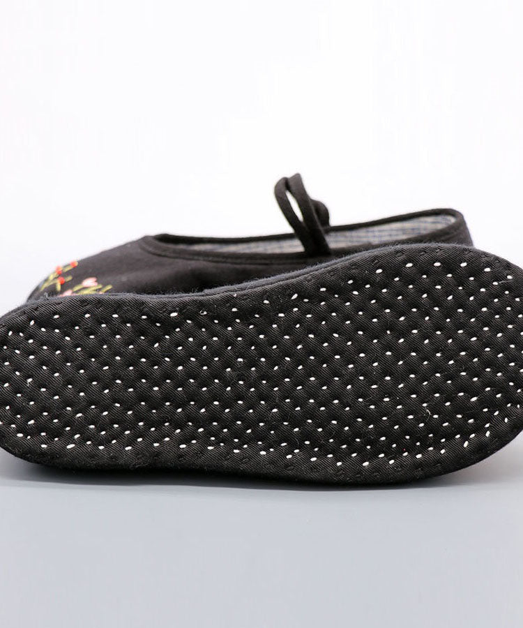 Black Embroidery Buckle Strap Splicing Flat Shoes for