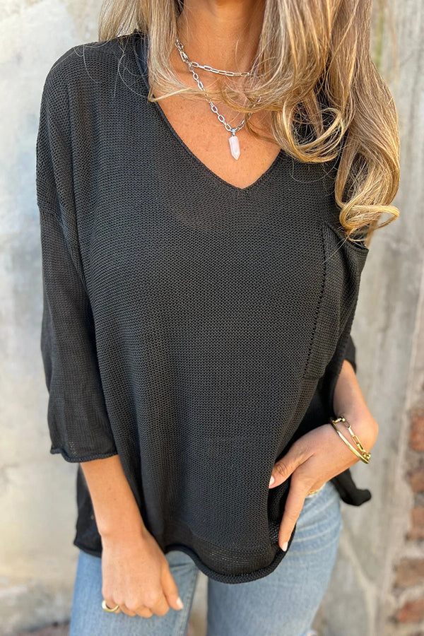Autumn and Winter Knit V-neck Long Sleeve Pocket Sweater