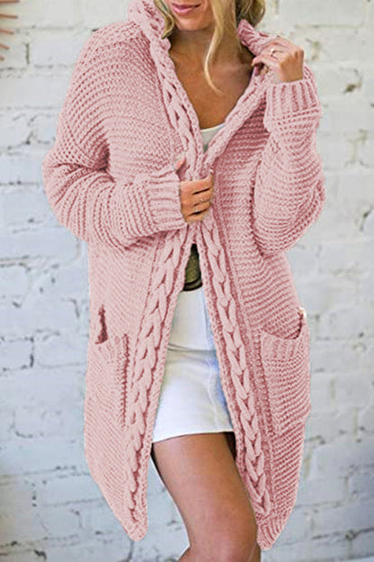 Open Front Ribbed Knitting Hoodied Sweater Outwear