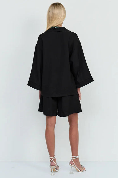 Color Shirt Single-breasted Bermuda Shorts Set