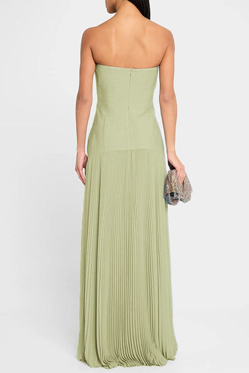Moxidress Strapless Tube Patchwork Pleated Maxi Dress