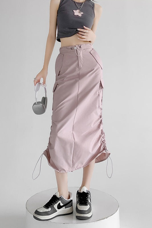 A-line Gray Cargo High Slit Skirt