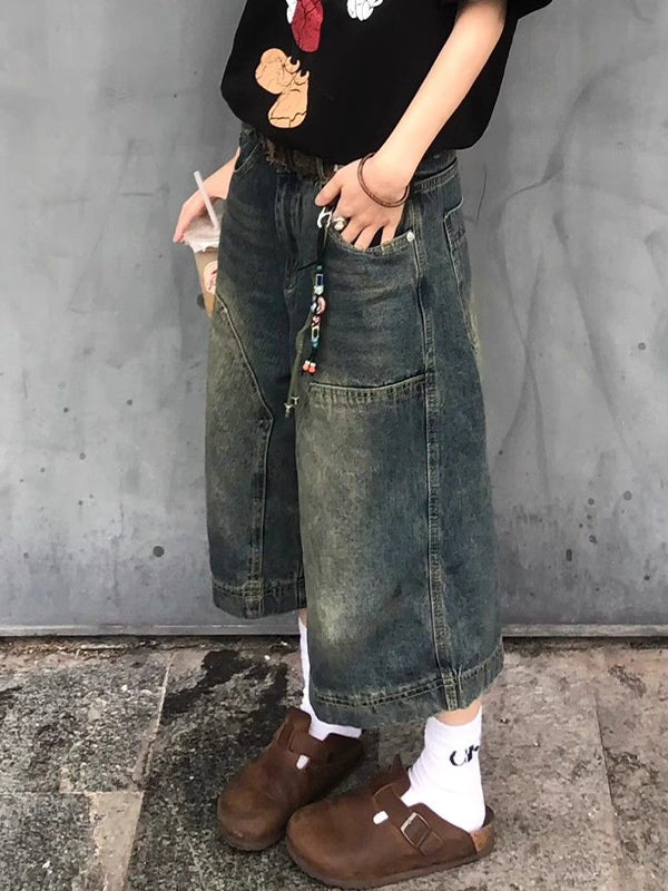 Blue American Washed Aged Denim Shorts
