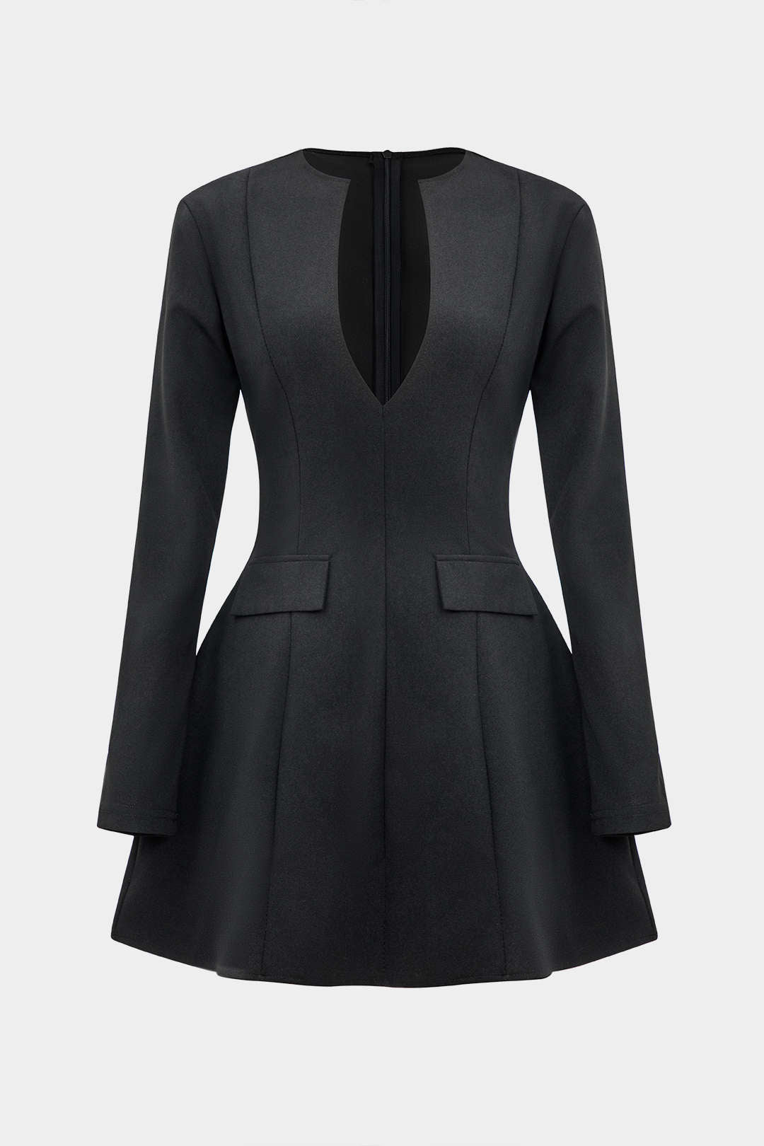 V-neck Fake Pockets and Zipper Mini Dress