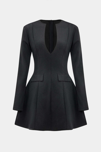 V-neck Fake Pockets and Zipper Mini Dress