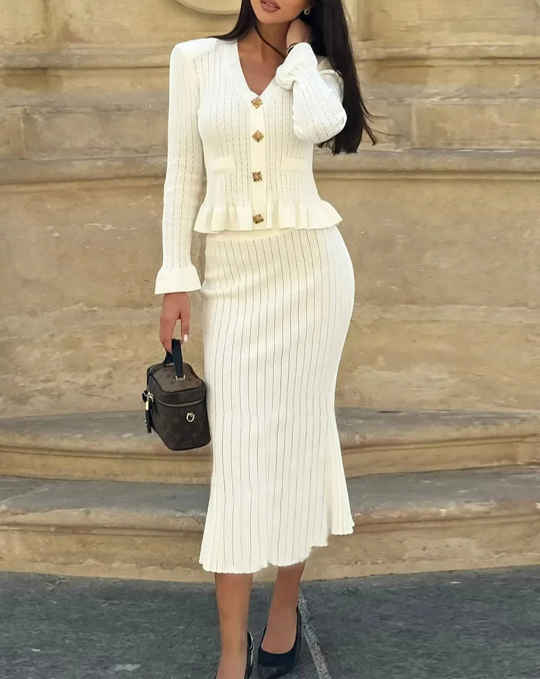 Knitted Matching Long Office Two Piece Set