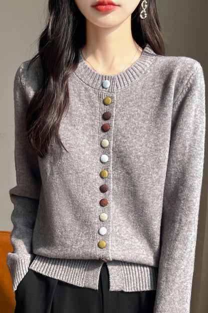 Color Button Velvet Cardigan
