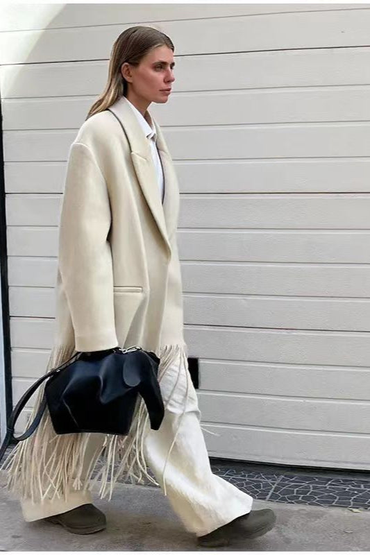 Color Fringe Long Blazer Coat
