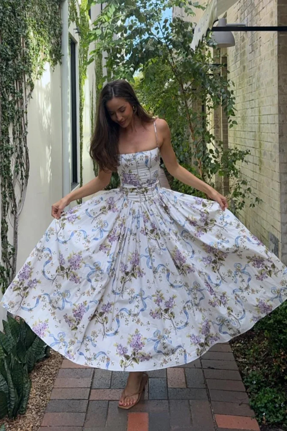 Rayon Printed Strap Pleated Maxi Dress