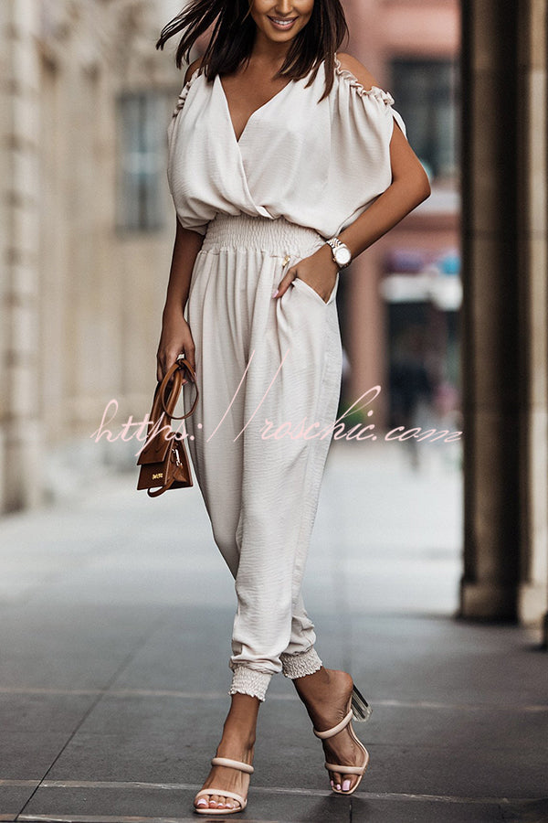 Wonderful Ideas Ruffle Cold Shoulder Jumpsuit