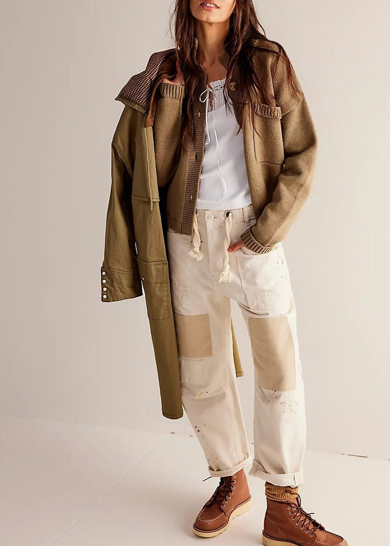Knitted Button-down Cardigan With Stand Collar