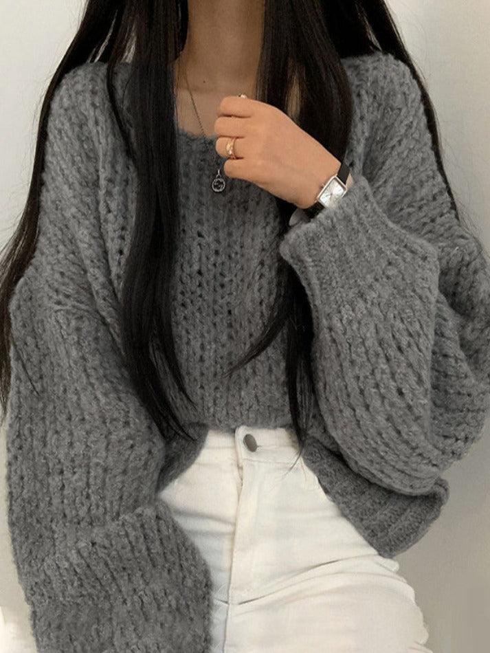 Cutout Lantern Sleeve Loose Sweater