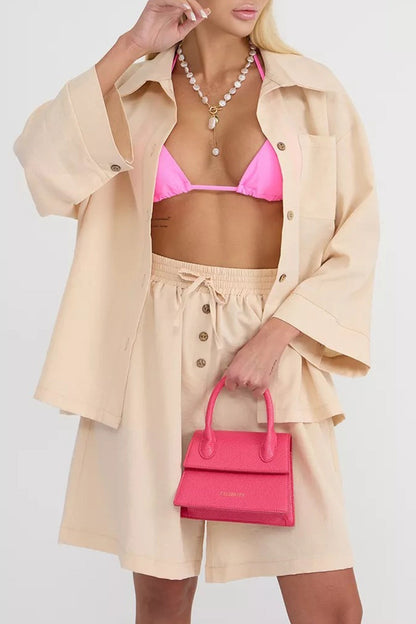 Color Shirt Single-breasted Bermuda Shorts Set
