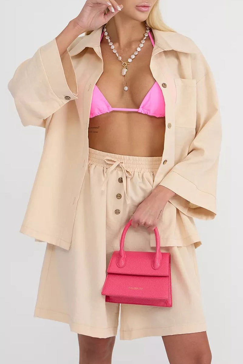 Color Shirt Single-breasted Bermuda Shorts Set