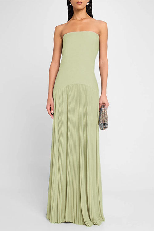 Strapless Tube Patchwork Pleated Maxi Dress