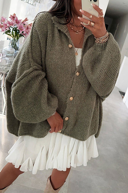 Drop Shoulder Button Up Slouchy Sweater Cardigan