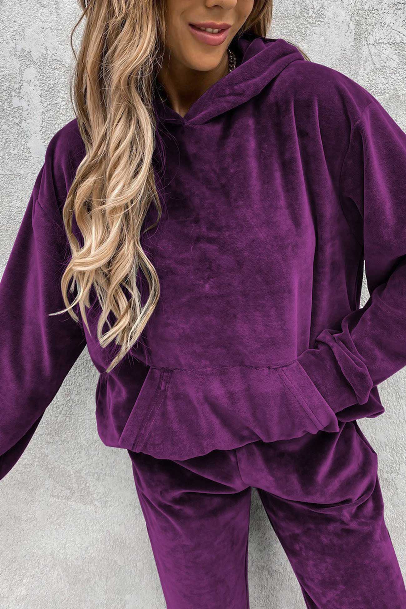 Velour Color Hoodie Long Pants Set