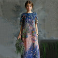 Women's Elegant Oil Painting Floral Sequined Maxi Dress elevenforest