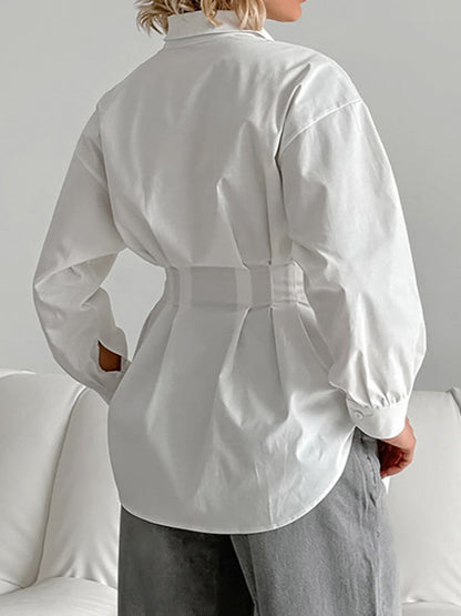 French Long Sleeve Waist-tied Blouse