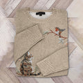 Vintage Cat And Bird Embroidered Knitted Sweater elevenforest