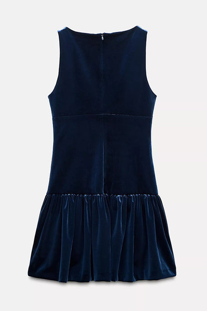 Velvet Bow Embellished Sleeveless Mini Dress