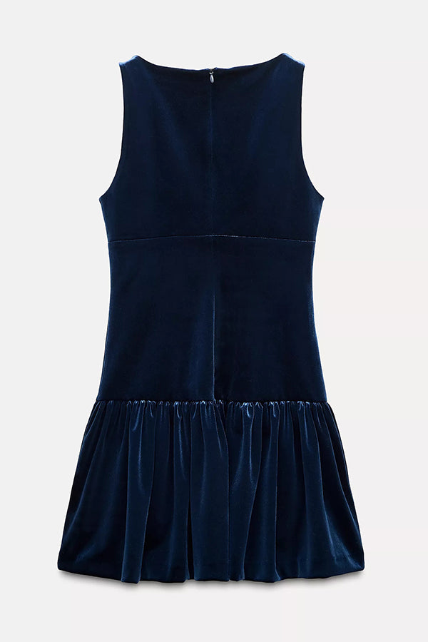 Velvet Bow Embellished Sleeveless Mini Dress