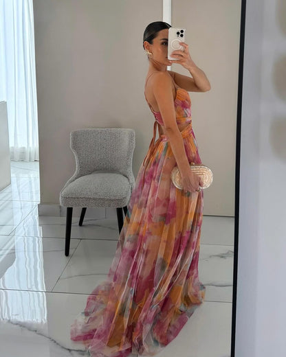 Everly - Printed Lace-up Maxi Dress