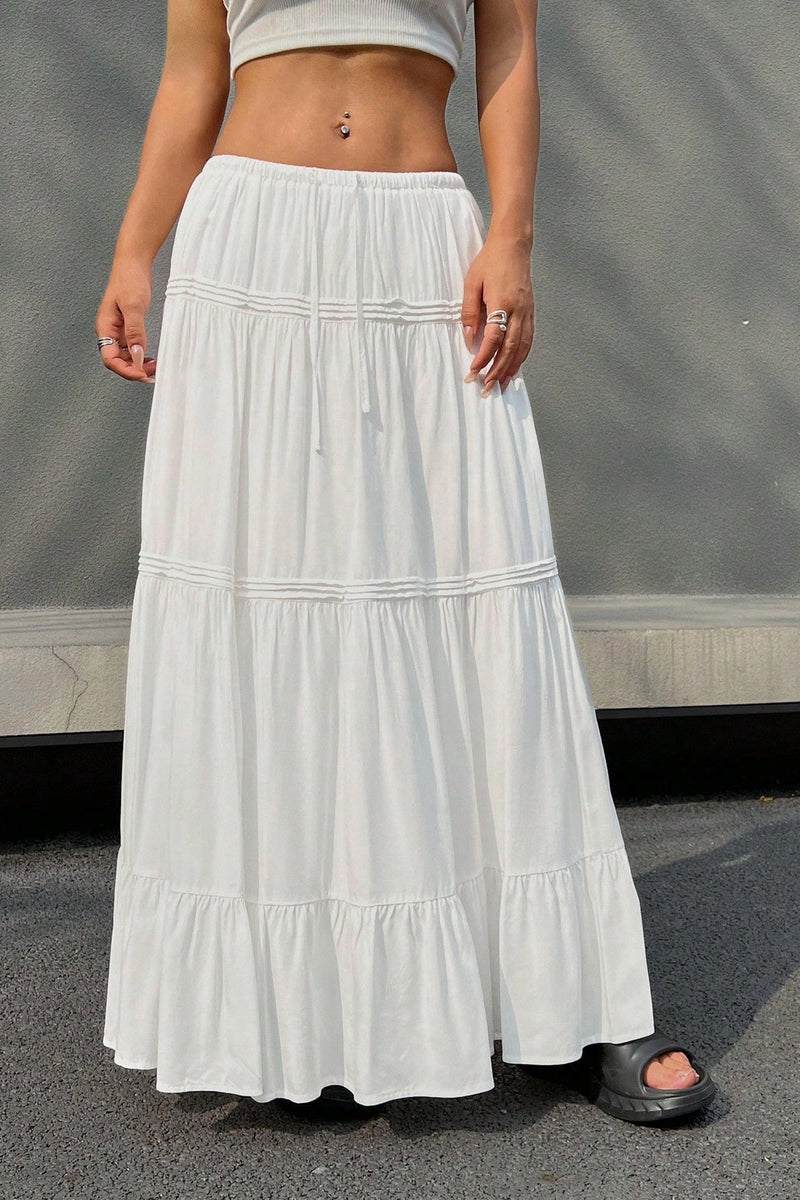 White Tiered Midi Skirt