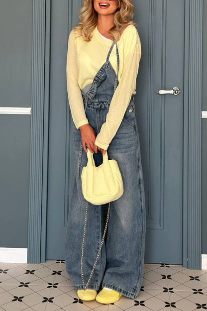 Washed Wide-leg Overall Jeans