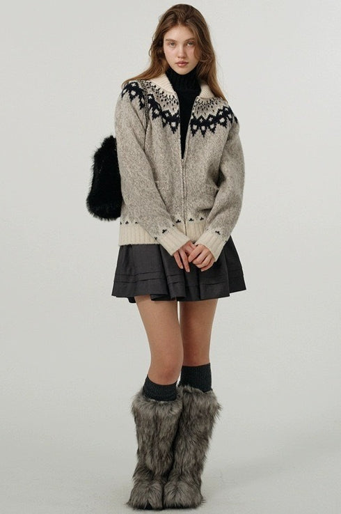 Color Block Turn-down Collar Loose Sweater