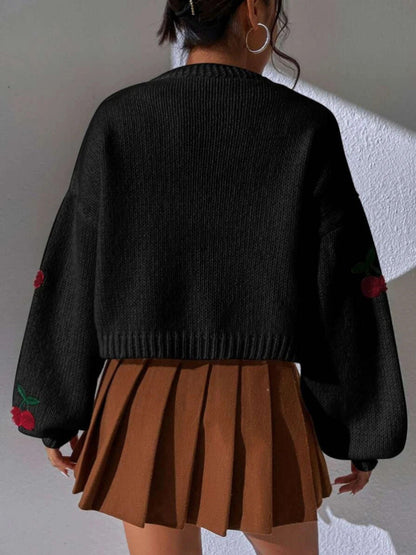 Embroidered Open Front Cardigan
