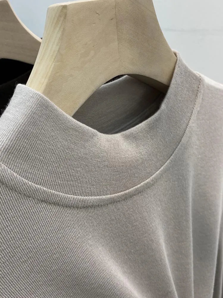 Basic Pure Cotton White T-shirt for Slim Top ’s Half Turtleneck Long Sleeve T-shirts