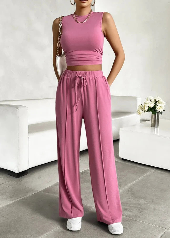 Urban Allure - Sleeveless Top and Wide-leg Pants Set