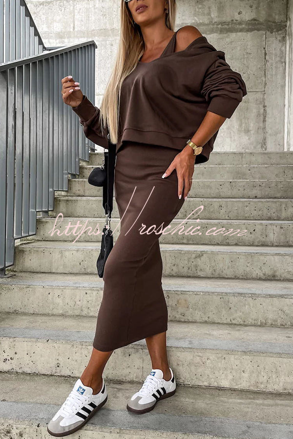 Around the World Hooded Sweatshirt and Slip Maxi Skirt Two Piece Set