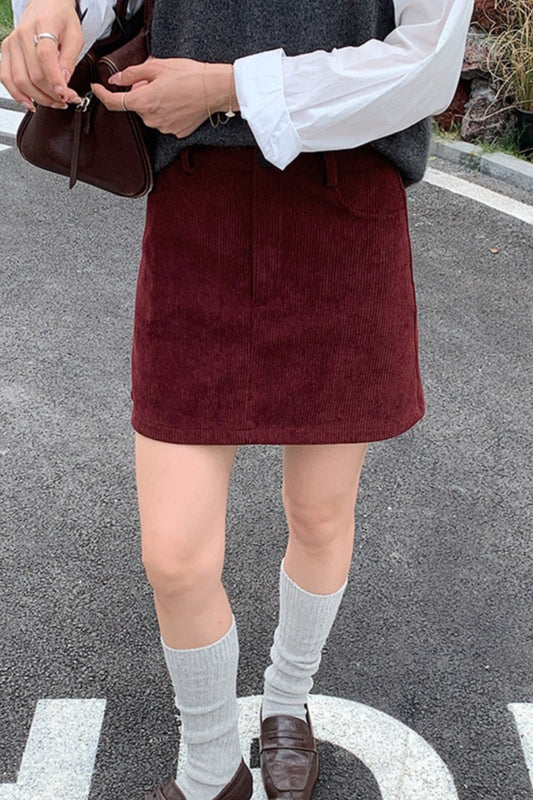 Corduroy High Waist A-line Skirt