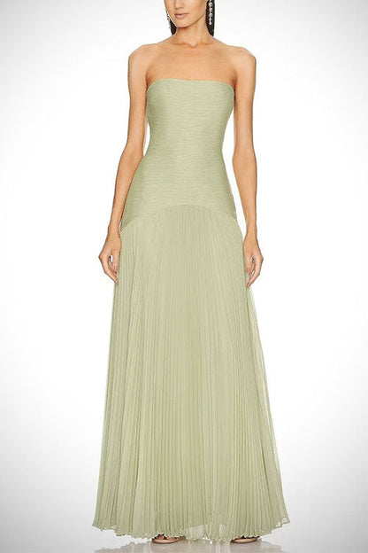 Moxidress Strapless Tube Patchwork Pleated Maxi Dress